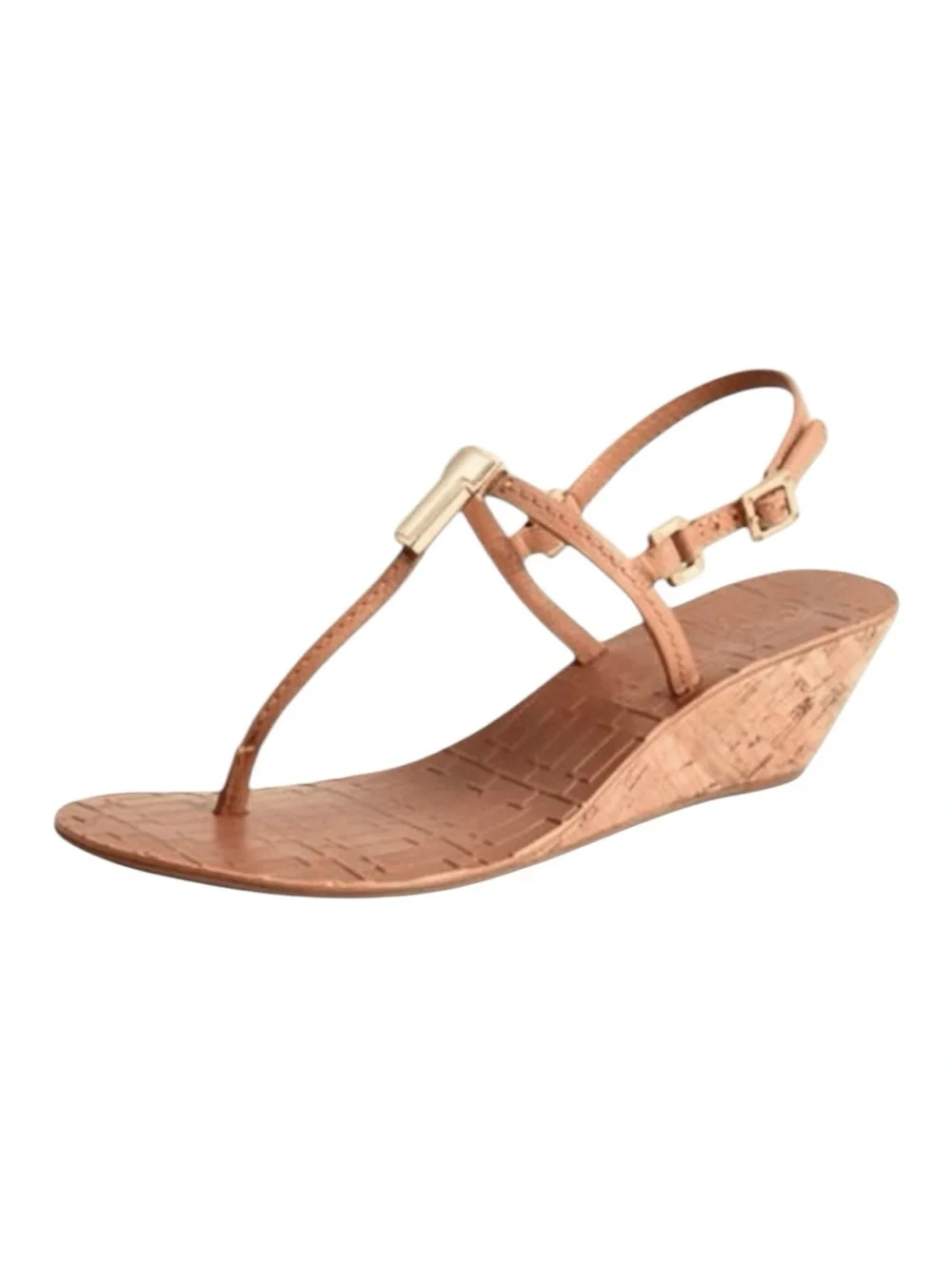 Tory Burch Pauline T Tan Leather Cork Wedge Sandals Size 10.5 $265